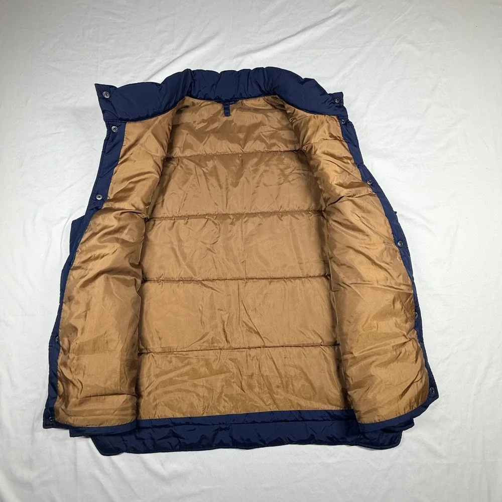 Lands End Mens Puffer Vest XL Navy Snap Closure Snap Pockets Outdoors Hiking